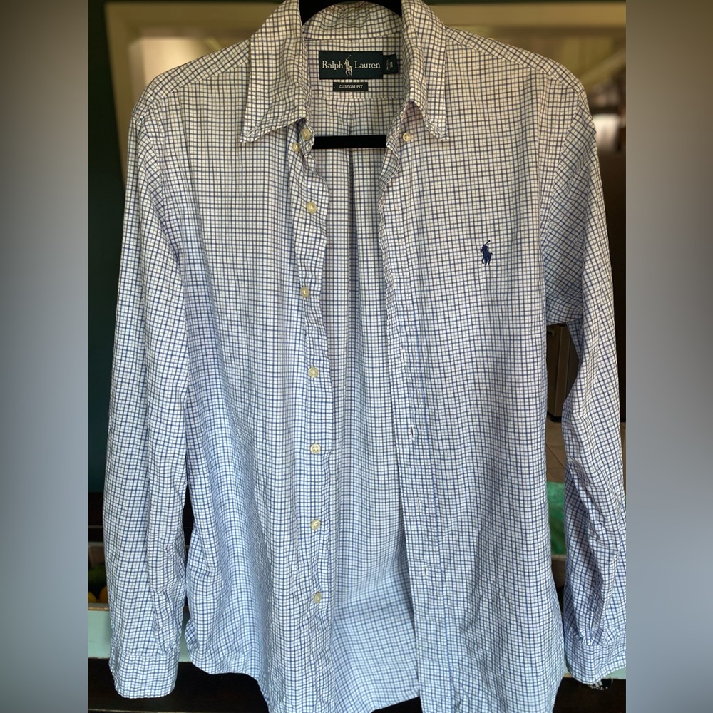 Polo blue plaid lingerie sleeve button up.